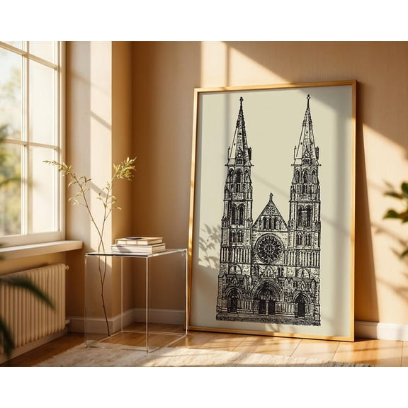 Vintage Cathedral Illustration Matte Poster Print | Architectural Line Art 8x10 UNFRAMED