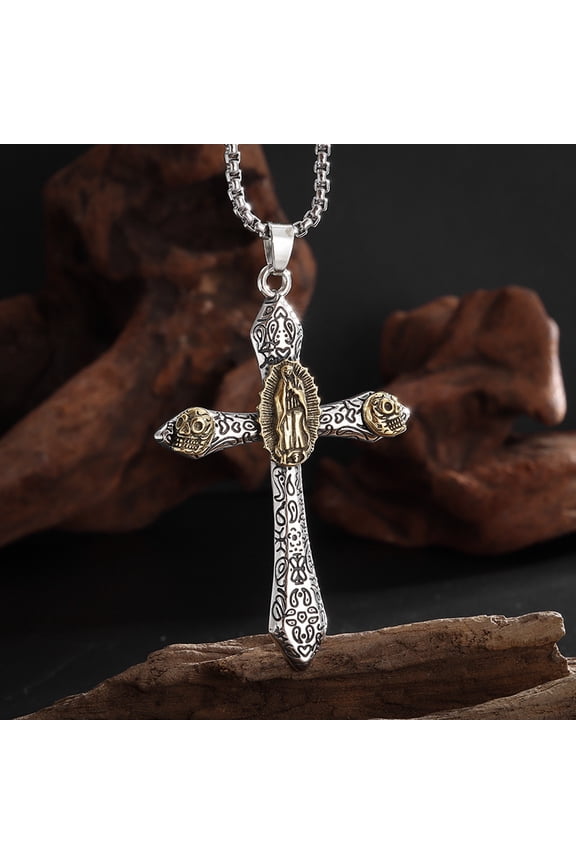 Vintage Catholic Cross Pendant Necklace 14K White Gold Men Women Christian Believers Prayer Amulet Jewelry