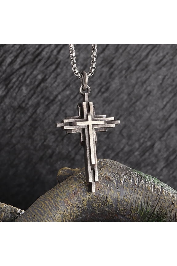 Vintage Catholic Cross Pendant Necklace Men Women Christian Believers Prayer Amulet 14K White Gold Jewelry