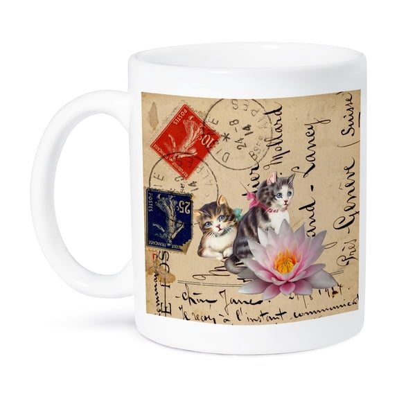 3dRose, Vintage Cats on a Postcard Back Digital Art by Angelandspot, 15oz Mug