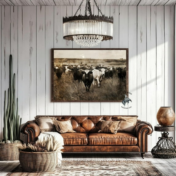 Vintage Cattle Poster, Western Cowboy Wall Art Home Decor #3084, Stretched Canvas Size 16x24