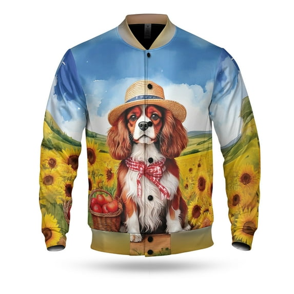Vintage Cavalier King Charles Spaniel Hello Mother's Day Summer Sunflower Field All Over Print 3D Baseball Jacket Dog Lover Gifts Bomber Jacket Softball - 12005