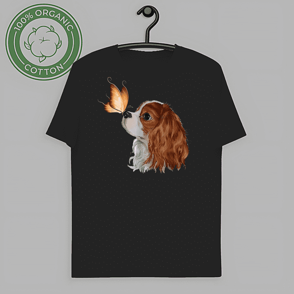 Vintage Cavalier King Charles Spaniel with Butterfly T-Shirt Dog Breed Lover Unisex Gift-TH66480
