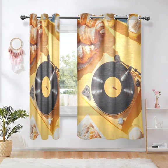 Vintage Cd Bread Blackout Curtains 63 inch Length 2 Panels Window Decoration Curtains for Bedroom Living Room