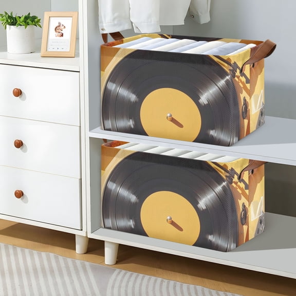 Vintage Cd Bread Foldable Storage Large Fabric Storage Baskets Organizer Storage Bins with Handles for Shelves