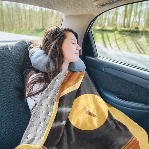 Vintage Cd Bread Travel Blanket Pillow Compact Foldable Airplane Throw Blanket with Trolley Sleeve for Travel Camping