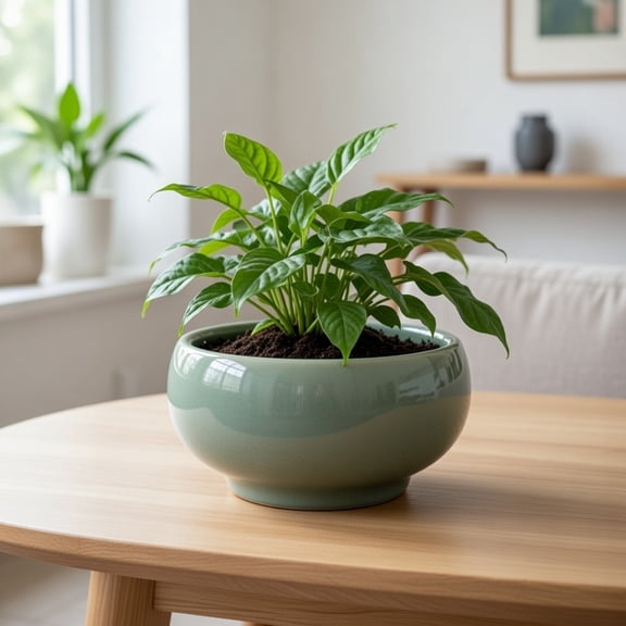 Vintage Celadon Crackle Glaze Ceramic Succulent Planter Bowl, Light Sage Green Ice Crack Pattern Round Shallow Bonsai Pot with Drainage Hole, Indoor Outdoor Desktop Decor