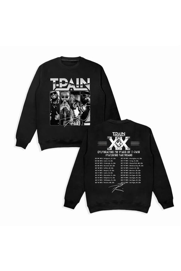 Vintage Celebrating 20 years of T-Pain Double Sided Shirt, TP20 Merch Outfit, Music Rap Graphic Tee, Unisex Streetwear Top, Gift for Fans, Menswear Womenswear,Black Color,Size 3XL