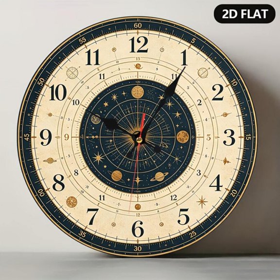 Vintage Celestial Astronomy Wall Clock, Antique Star Constellation Planet Design Silent Non-Ticking Round Wall Clock, Astrology Themed Home Decor for Living Room Bedroom
