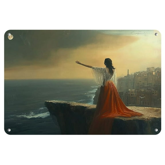 Vintage Celestial Objects and Moonlight Beauty Metal Art Poster, Iron Wall Decor for Home, Bar, Club, Restaurant, Garage, Cafe - 12x8 inches, Celestial Decor, Perfect for Room Decor