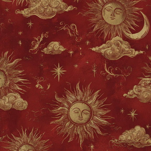 Vintage Celestial Peel and Stick Wallpaper Elegant Celestial Gold Detailing Scarlet Wall Mural 17.7in x 9.8ft Self Adhesive Removable Wall Paper Renter Friendly Wallpaper for Bathroom