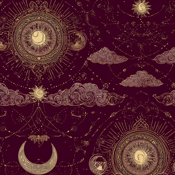 Vintage Celestial Peel and Stick Wallpaper Ornate Red Golden Curling Clouds Wall Mural 23.6in x 9.8ft Self Adhesive Removable Wall Paper Renter Friendly Wallpaper for Bathroom
