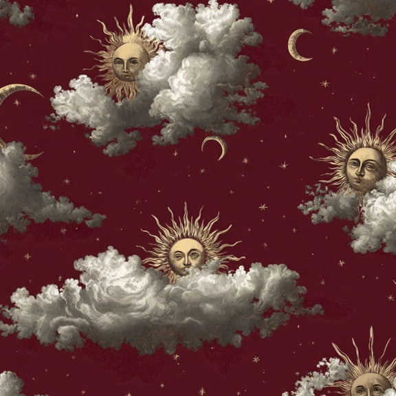 Vintage Celestial Peel and Stick Wallpaper Romantic Celestial Toile Metallic Sheen Cloud Accents Wall Mural 23.6in x 9.8ft Self Adhesive Removable Wall Paper Renter Friendly Wallpaper for Bathroom