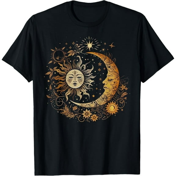 Vintage Celestial Sun Moon Flower Astrology Moon Phases T-Shirt