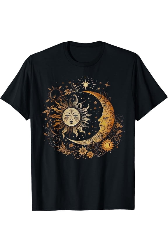 Vintage Celestial Sun Moon Flower Astrology Moon Phases T-Shirt