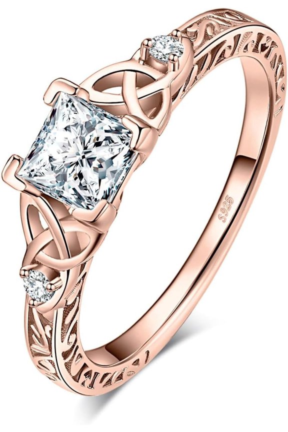 Vintage Celtic Knot Princess Cut 1.2ct Cubic Zirconia Solitaire Engagement Rings for Women