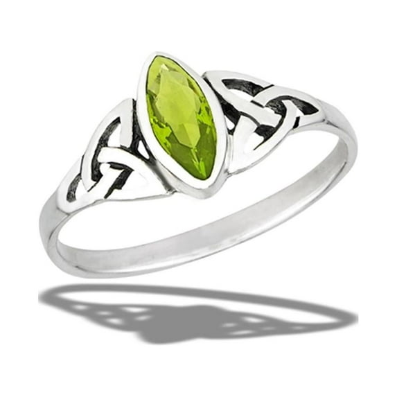 Vintage Celtic Simulated Peridot Promise Ring .925 Sterling Silver Band Green CZ Female Size 9