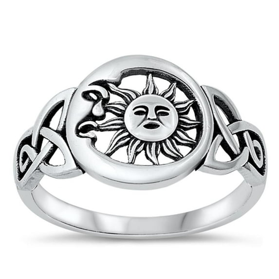 Vintage Celtic Sun & Moon Ring .925 Sterling Silver Band Jewelry Female Male Unisex Size 9