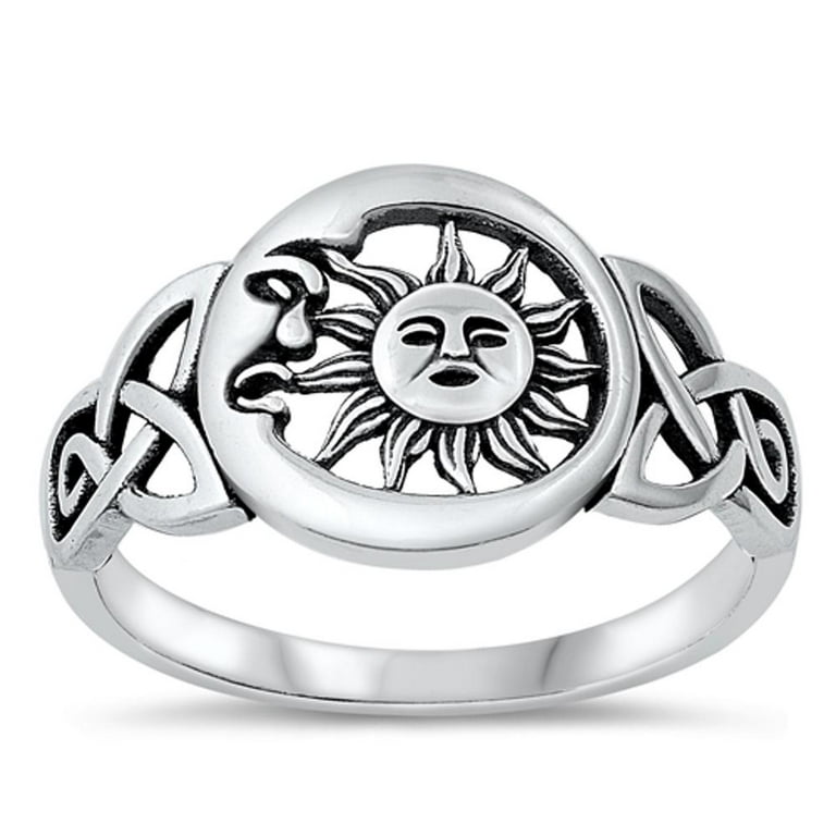 Vintage Celtic Sun Moon Ring .925 Sterling Silver Band Jewelry Female Male Unisex Size 9