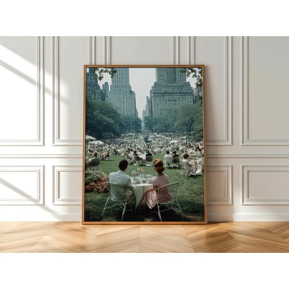 Vintage Central Park Garden Party Retro Manhattan Skyline Wall Art, Stretched Canvas