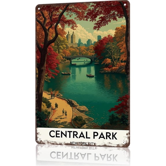 Vintage Central Park New York Metal Tin Sign, Retro Wall Art Decor for Office, Dorm, Bedroom, Bar or Garage, 8 x 12 Inch