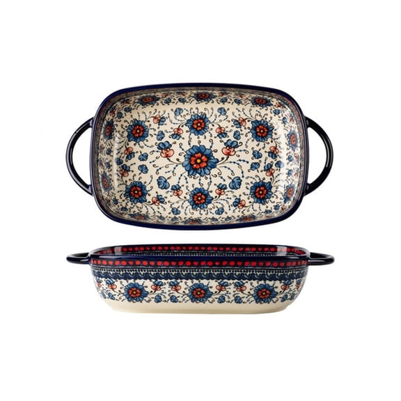 Vintage Ceramic Baking Dish with Handle Creative Double Ear Bowl Soup Bowl Salad Plate