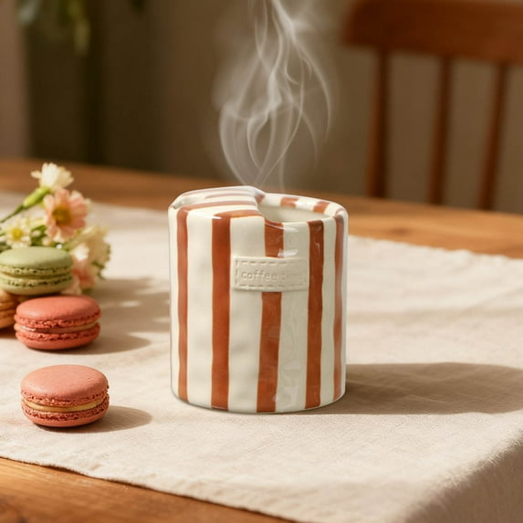 Vintage Ceramic Coffee Mug 10 oz - European Style Striped Tea Cup, Large Handle Porcelain Mug for Cappuccino, Latte, Hot Chocolate, Dishwasher Safe Home & Office Use