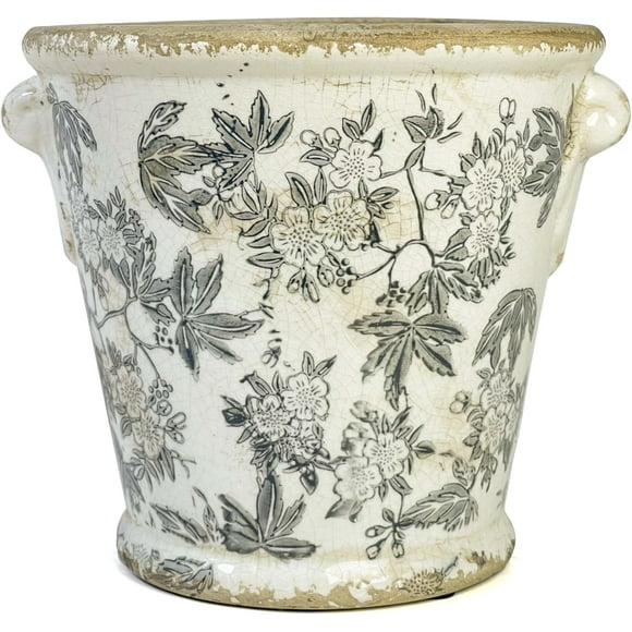 Vintage Ceramic Flower Pot with Drainage Holes and Handle,Ice Crack Country Rustic Planters for Indoor Outdoor,Tuscan Decor,Home and Garden Decor,Gardening Present (Country Rustic, 6.30 inch)