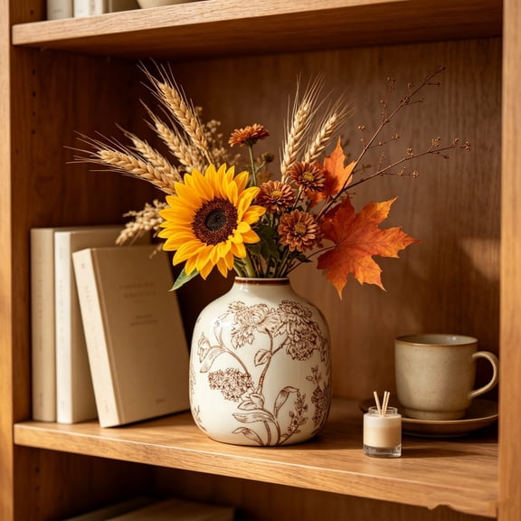 Vintage Ceramic Flower Vase Cream White Decorative Vase for Fall Home Decor Table Bookshelf Mantel Bedroom
