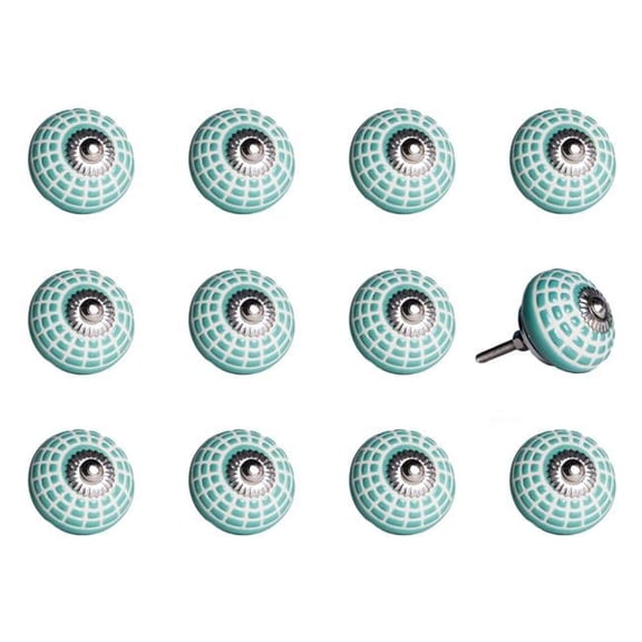 Vintage Ceramic Hand Painted Knob Set - Blue - Pack of 12