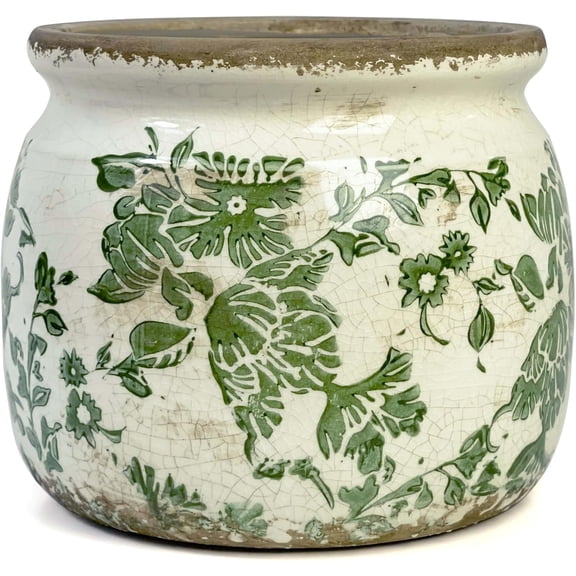 Vintage Ceramic Ice Crack Flower Pot with Drainage Holes, Country Rustic Planters for Indoor and Outdoor,Tuscan Decor,Home,Living Room, Garden Decor, Gardening Gift (Country)