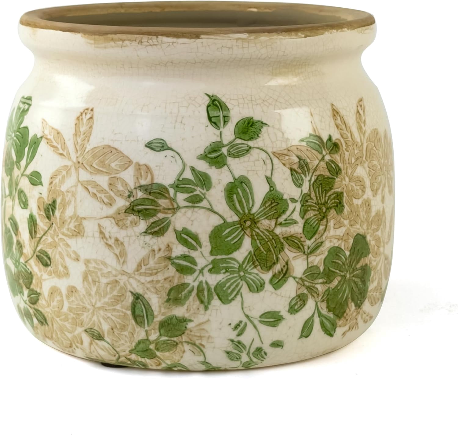 Vintage Ceramic Ice Crack Flower Pot with Drainage Holes, Country Rustic Planters for Indoor and Outdoor,Tuscan Decor,Home,Living Room, Garden Decor, Gardening Gift (Classic)