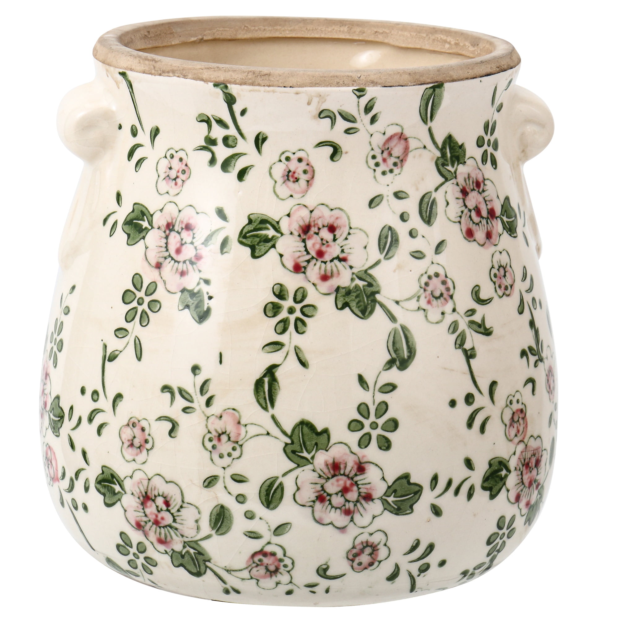 Vintage Ceramic Planter with Drainage Hole – Indoor Flower Pots & Plant Vases, Green Tuscan Planter Set for Home, Gardening, Christmas Decor(Pink