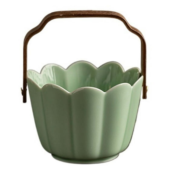Vintage Ceramic Serving Basket with Handle, Rustic Fruit Bowl for Snacks & Kitchen Table Centerpiece