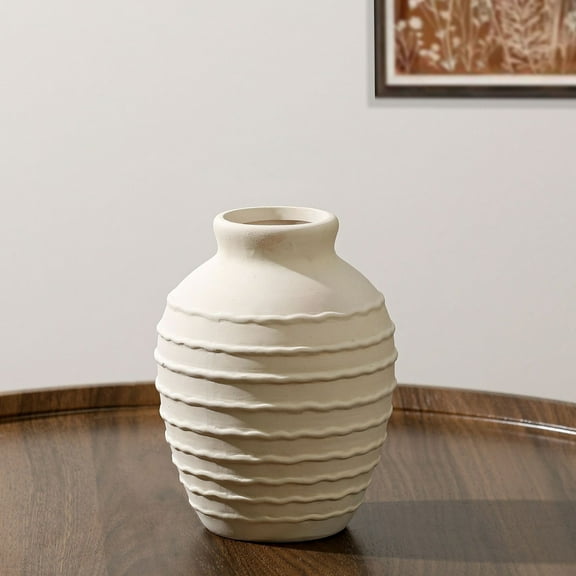 Vintage Ceramic Small Vase – Sabi Style Decorative Vase for Living Room, Flower Arrangement, Entrance & Dining Table Décor, Artistic Tabletop Vase