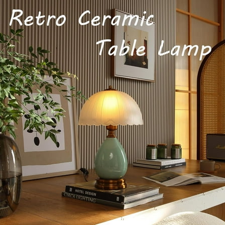 Vintage Ceramic Table Lamp, Retro Bedside Nightstand Lamp, 3-Level Brightness Home Decor