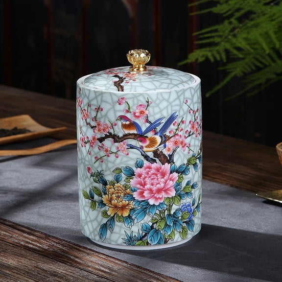 Vintage Ceramic Tea Caddy with Lid Airtight Storage Container for Loose Tea Spices Coffee Storage for Kitchen and Home