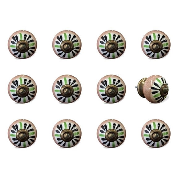 Vintage Ceramic Vintage Knob Set - Beige, Green & Black - Pack of 12
