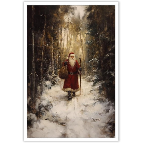 Vintage Ch.ris.tmas Wall Decoration Santa Claus Walking on The Snow Aesthetic Merry Ch.ristm,as Poster Size 24''x36''-Gategoo