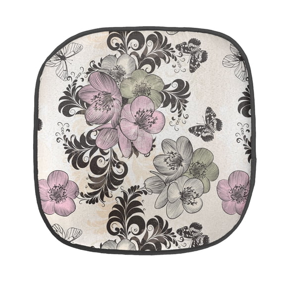 Vintage Chair Seating Cushion, Nostalgic Floral Pattern with Hand Drawn Flowers and Curly Leaves, Soft Seat Pads for Office with Anti-slip Backing, 16"x16", Multicolor, by Ambesonne