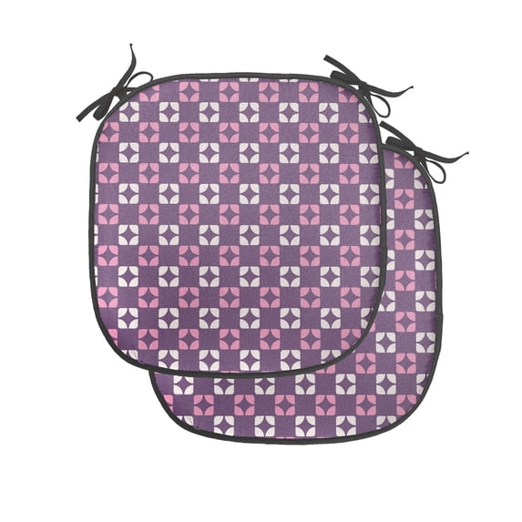 Vintage Chair Seating Cushion Set of 2, Abstract Retro Inspired Simplistic Pattern with Squares Print, Seat Pads for Office with Anti-slip Backing, 16"x16", Purple Pale Pink, by Ambesonne