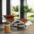 thumbnail image 1 of Vintage Chaise Lounge Chair, Mid Century Horsehair Real Leather Recliner with Adjustable Headrest Patio Upholstered Sleeper Bed Chair with Stainless Steel Frame 1000 Lbs Weight Capacity, Brown White, 1 of 7