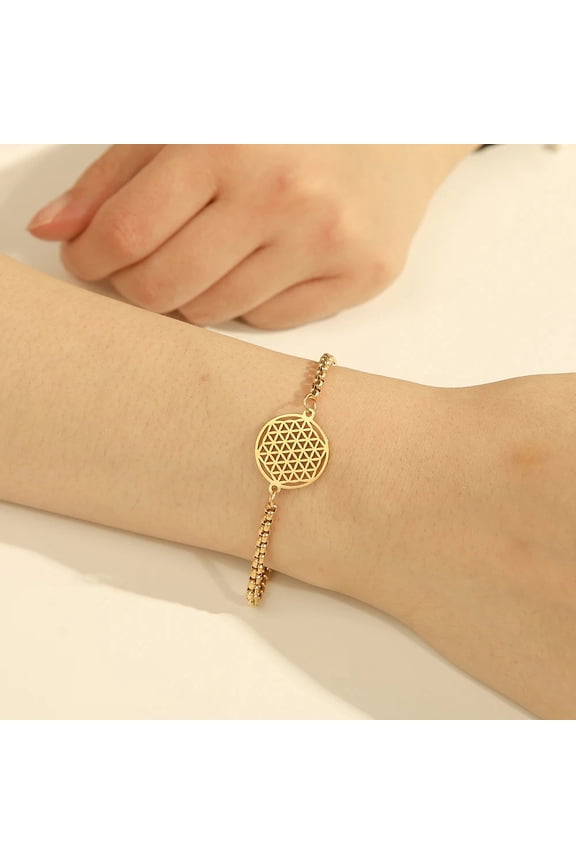 Vintage Chakra Flower of Life Bracelet on Hand 14K Yellow Gold Bracelets for Women Box Chain Amulet Jewelry Friend Gift