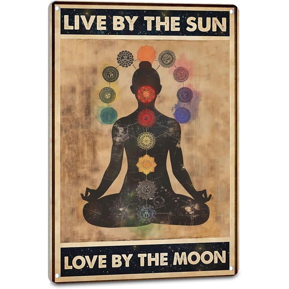 Vintage Chakra Yoga Wall Art Decor Sign, Zen Meditation Positive Quotes, Live by the Sun Love by the Moon Poster, 8 x 12 Inches