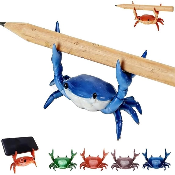 Cute Crab-Shaped Pen Holder, Realistic Resin Desk Crab Shaped Pen Holder, Funny Weightlifting Desk Crabs Spoon Glasses Holders, Rest Rack Ornaments Decorative for Office Home Tabletop(Blue)