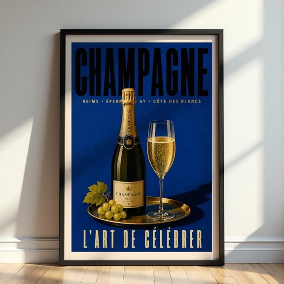 Vintage Champagne French Sparkling Wine Wall Art Retro Celebration Print For Bar Dining Room And Parisian Decor, Unframed Paper Print