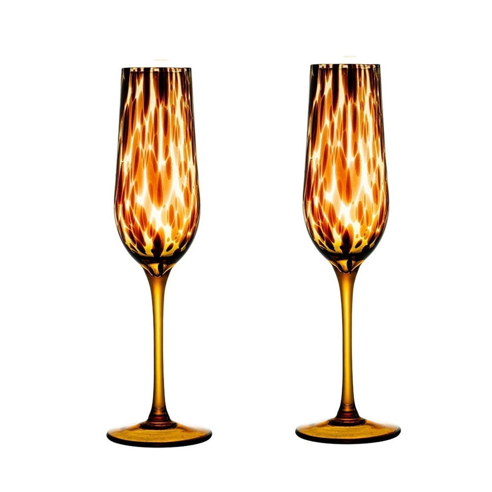 Vintage Champagne Glass, Leopard Print Champagne Flute Glass Set of 2 Capacity 8.29 oz for Couples Dating Christmas