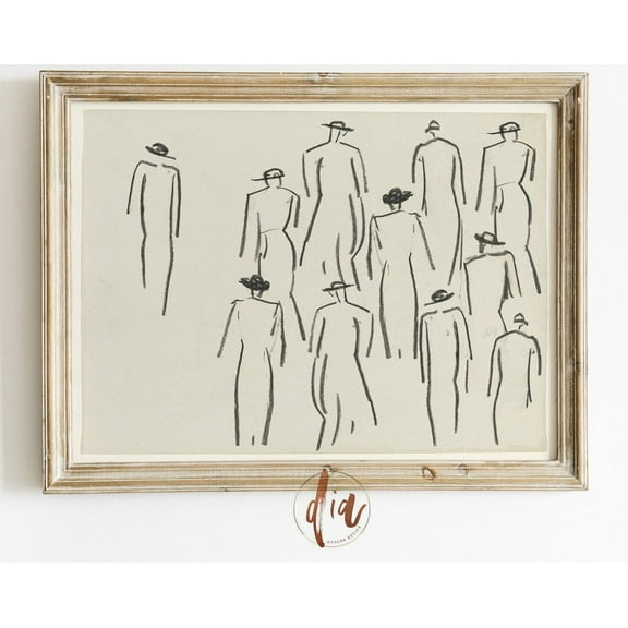 Vintage Charcoal Drawing, Abstract Figure Art, Gallery Wall Print, Sketch Art, Antique Drawing, Abstract Line Art, Minimalist Wall Art, Modern Wall Decor, 24x36 UNFRAMED