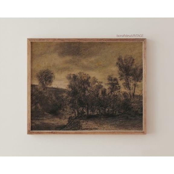 Vintage Charcoal Tree Drawing, Sepia Tree Print Poster, Countryside Home Decor, Poster Wall Art Poster, Farmhouse Decor Warm Vintage UNFRAMED
