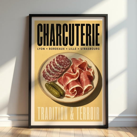Vintage Charcuterie Poster French Deli Meat Wall Art Retro Culinary Kitchen Print For Bistro Dining Room And Farmhouse Decor